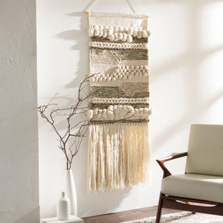 Close up of Artifice Wall Hanging showing intricate hand-woven details and texture