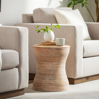 Beautiful Balinese side table made of sustainable teak wood with curved legs and ornate details