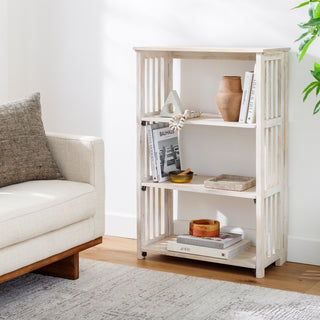 Modern black wooden bookcase with multiple shelves and sleek design