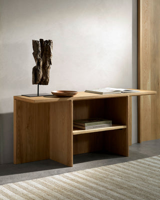  Modern minimalist console table with sleek lines and metal accents